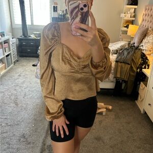 3 FOR $35 - WORN ONCE - GOLD POLKA DOT BLOUSE